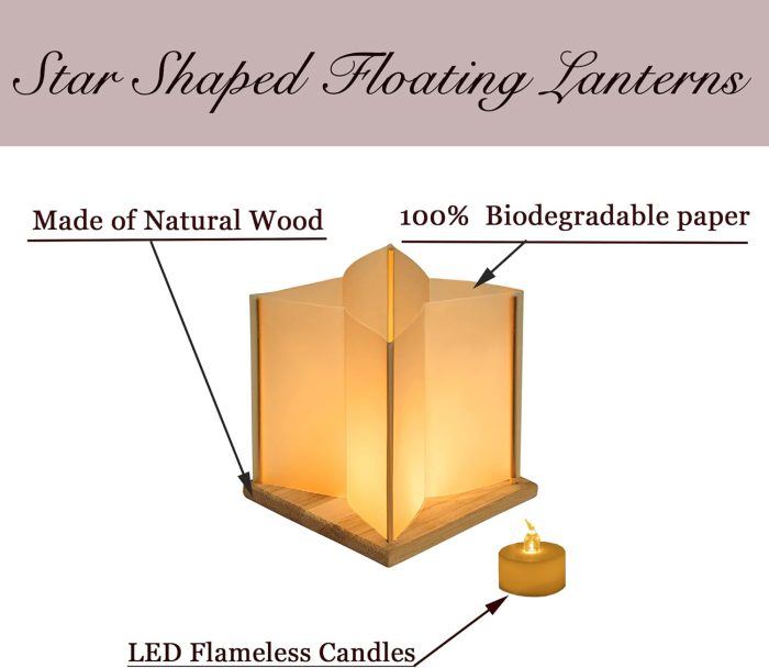10Pack 6”Paper Floating Candle Lantern ,Wooden Water Lanterns with Candles ,Outdoor Patio Decor for Pool Parties,Wedding,Memorials,Garden (10Lanterns with LED Candles) - Image 2