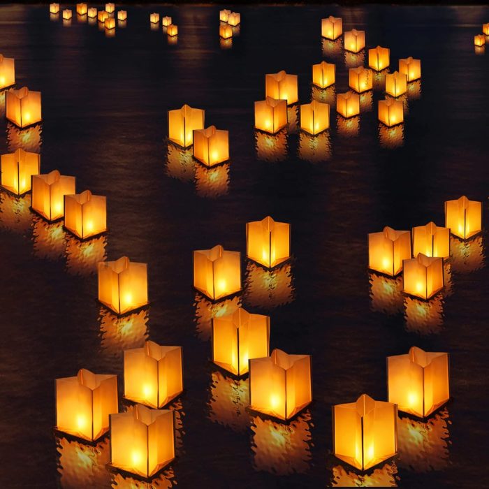 10Pack 6”Paper Floating Candle Lantern ,Wooden Water Lanterns with Candles ,Outdoor Patio Decor for Pool Parties,Wedding,Memorials,Garden (10Lanterns with LED Candles) - Image 5