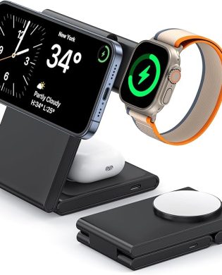 3 in 1 Wireless Charging Station for Multiple Devices, Fast Foldable Travel Mag-Safe Stand for iPhone