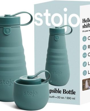 STOJO Collapsible Sports Water Bottle - Leak-Proof Reusable Silicone Travel Cup for Hot & Cold Drinks - Microwave & Dishwasher Safe - AS SEEN ON TODAY SHOW - Parent (Eucalyptus)